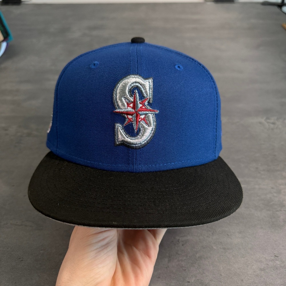 Hat Club Seattle Mariners New Era‎ Cap 7 1/2 Blue Black 59Fifty Silver Metallic - Picture 2 of 7